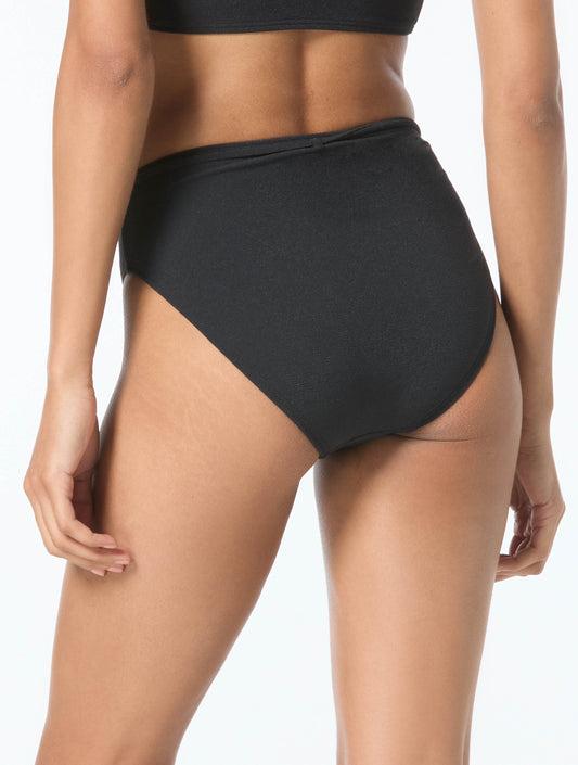 Michael Kors High Waist Textured Bikini Bottom - Crepe Solids - 001 Black