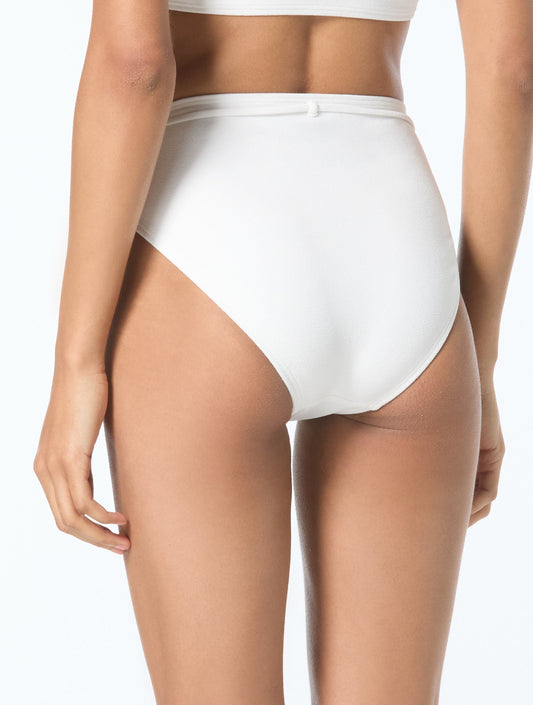 Michael Kors High Waist Textured Bikini Bottom - Crepe Solids - 100 White