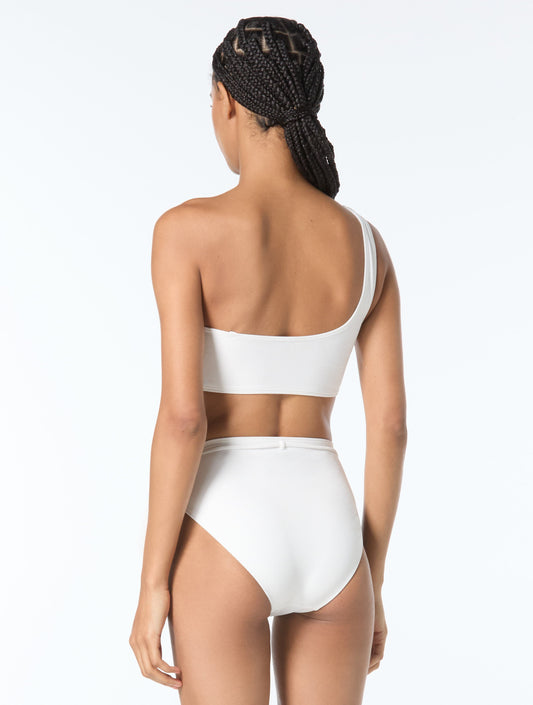 MICHAEL Michael Kors One Shoulder Textured Bikini Top - Crepe Solids - 100 White