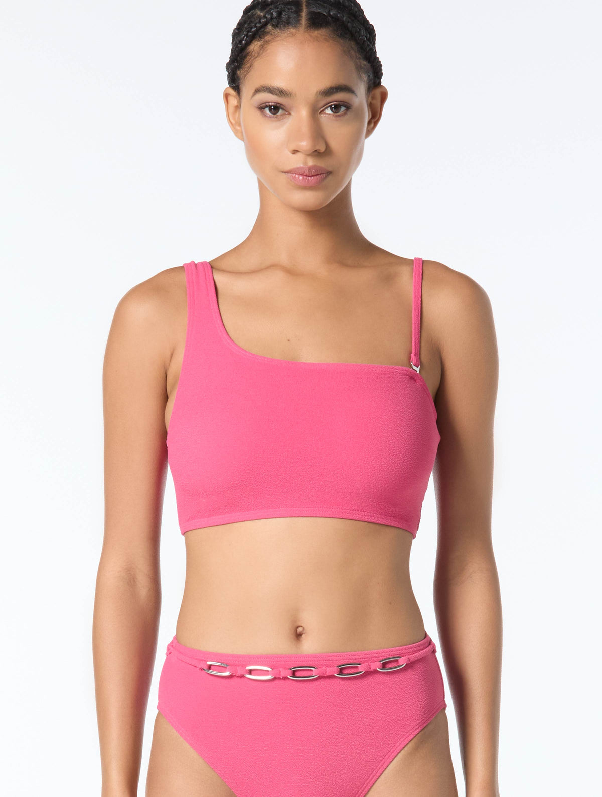 MICHAEL Michael Kors One Shoulder Textured Bikini Top - Crepe Solids - 613 BLOOM