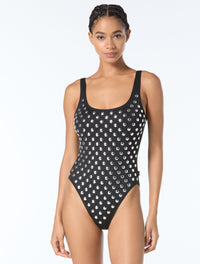 Michael Kors Scoopneck One Piece Swimsuit - Oversized Studs - 001 BLACK
