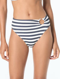 Michael Kors High Waist Side Ring Bikini Bottom - Graphic Stripe