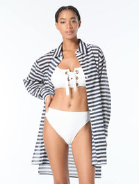 Michael Kors White Bikini Set & Stripe Cover Up Shirt Bundle -