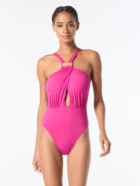 MICHAEL Michael Kors High Neck One Piece Swimsuit - Solids - 693 BRIGHT WILD BERRY