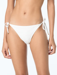 Michael Kors Textured String Side Tie Bikini Bottom - Logo Jacquard - 100 White