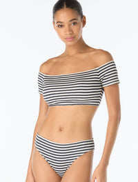 Michael Kors Off the Shoulder Textured Bandeau Bikini Top - St Tropez Stripe - 412 New Navy