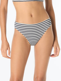Michael Kors High Leg Textured Bikini Bottom - St Tropez Stripe - 412 New Navy
