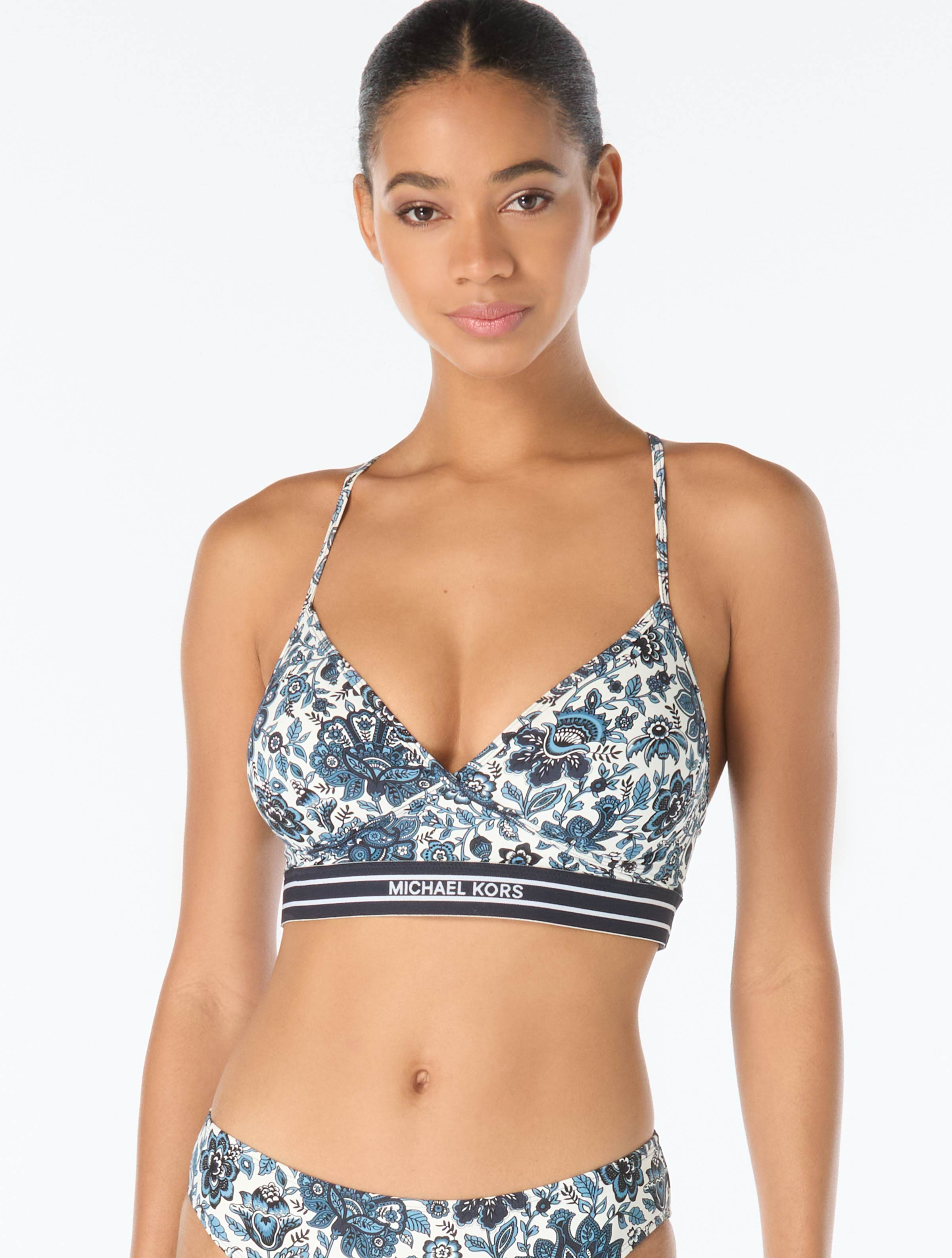 【美品タグ付き】bibiy B.SQUARE BUSTIER Michael Kors Underwire Crossback Bikini Top - Provincial Fleur