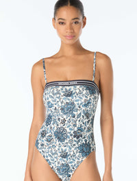 Michael Kors Underwire Bandeau One Piece Swimsuit - Provincial Fleur - 412 New Navy