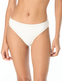 Michael Kors High Leg Bikini Bottom - Half Moon Studs - 100 White
