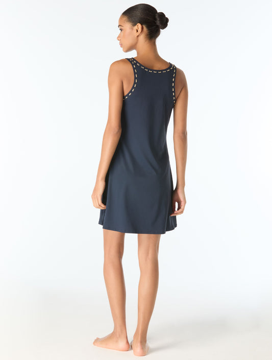 Michael Kors Cover Up Tank Dress - Half Moon Studs - 412 New Navy
