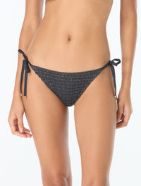 Michael Kors String Tie Textured Bikini Bottom - Shimmer Crochet - 412 New Navy