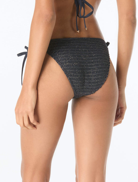 Michael Kors String Tie Textured Bikini Bottom - Shimmer Crochet - 412 New Navy