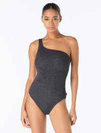 Michael Kors One Shoulder Textured One Piece Swimsuit - Shimmer Crochet - 412 New Navy