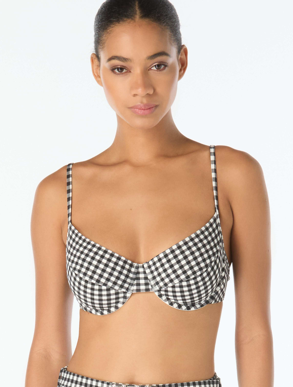Michael Kors Underwire Textured Bikini Top - Boho Gingham - 001 Black