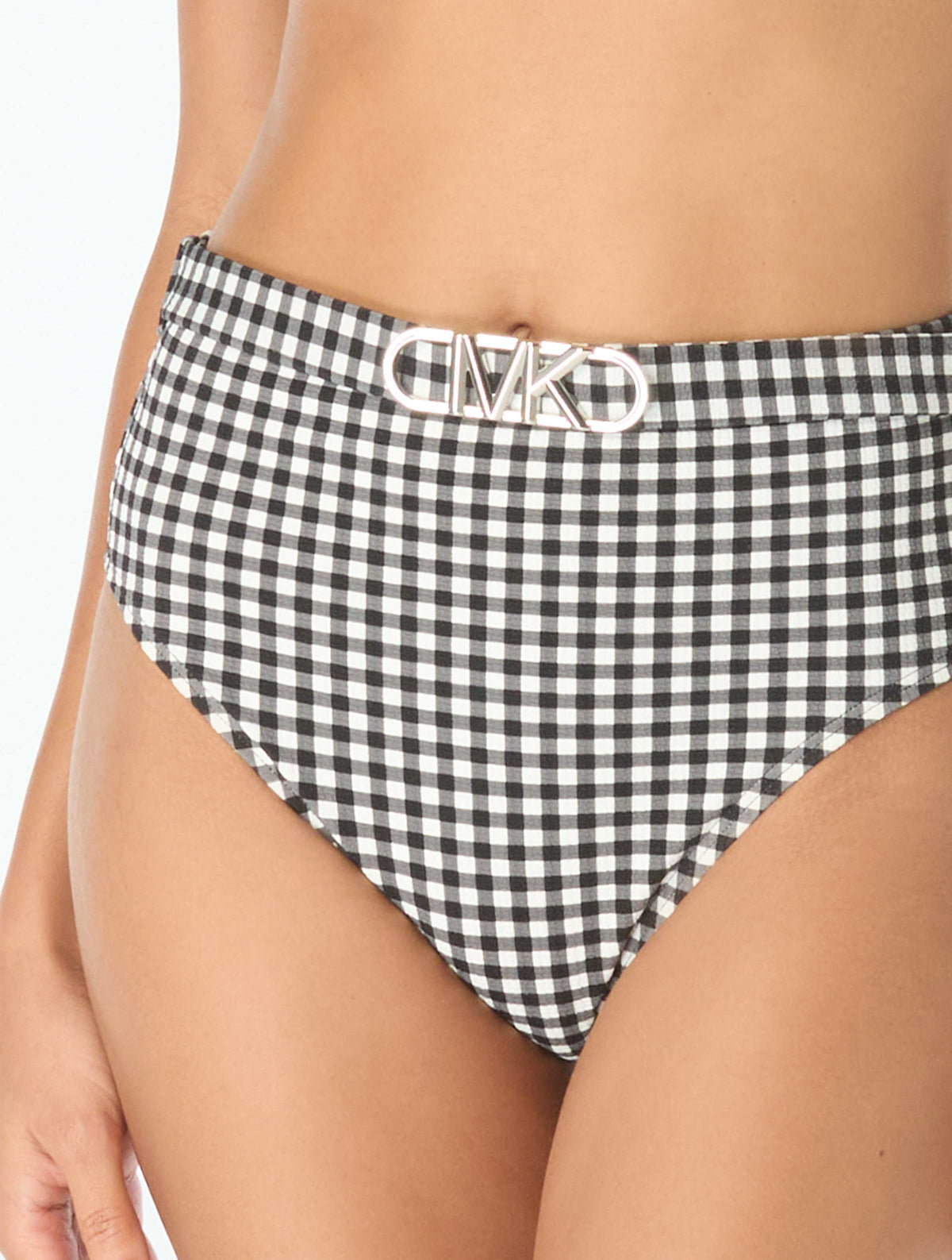 Michael Kors High Waisted Bikini Bottoms - Boho Gingham - 001 Black