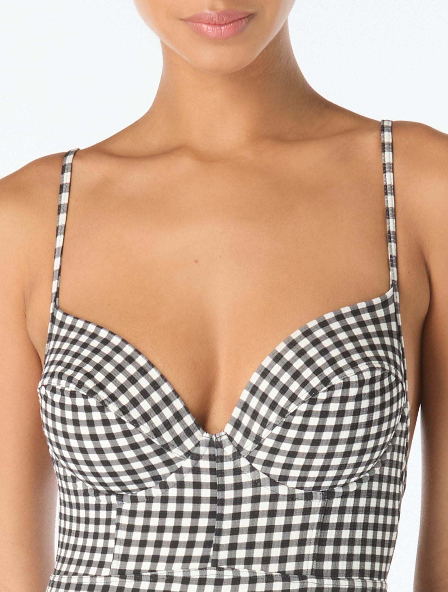 Michael Kors Underwire Textured One Piece Swimsuit - Boho Gingham - 001 Black