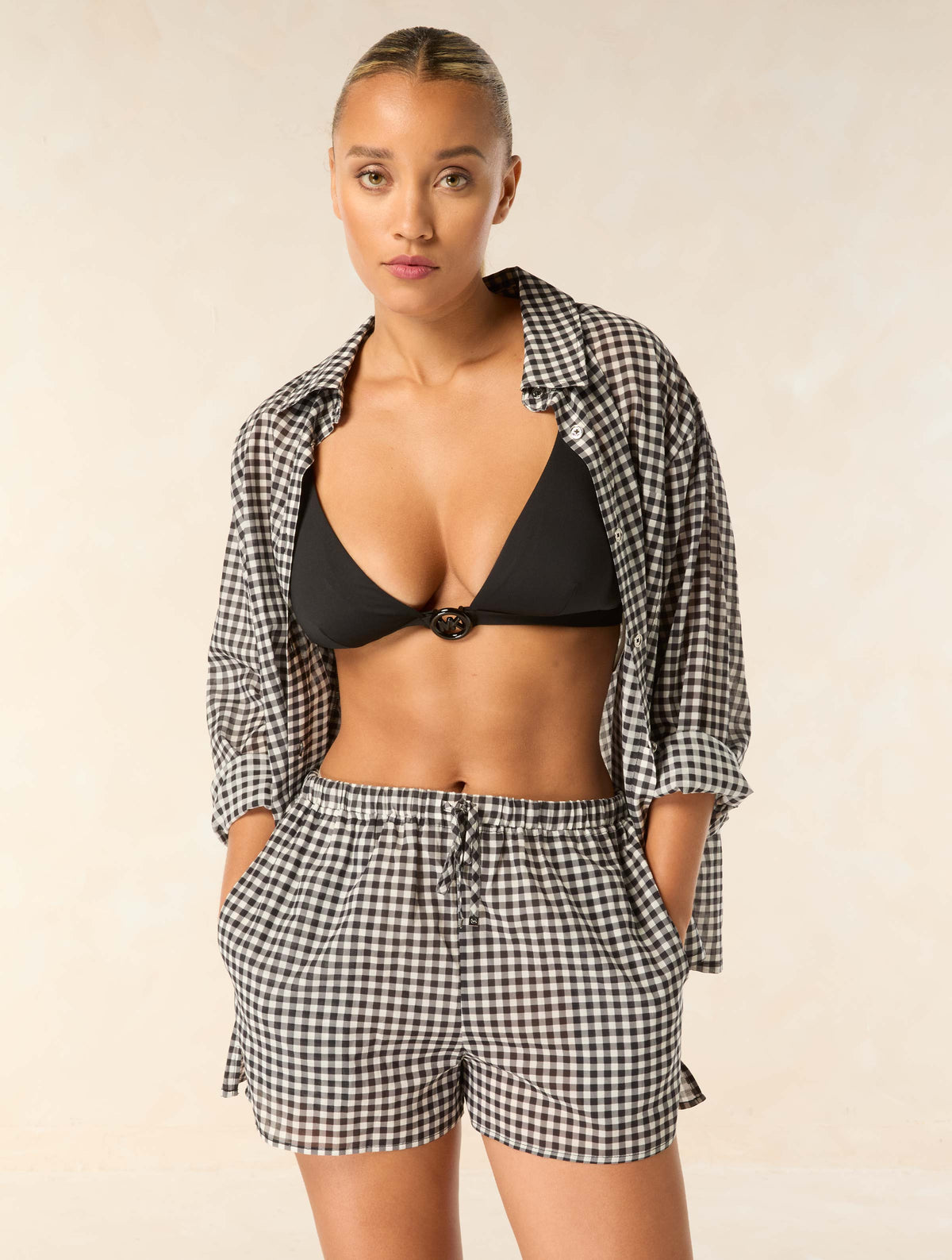 Michael Kors Cover Up Shorts - Boho Gingham - 001 Black