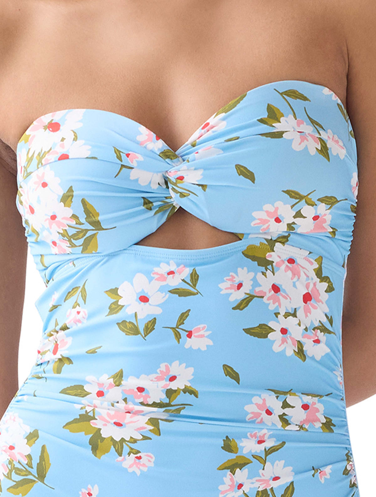kate spade new york Twist Front Shirred One Piece Swimsuit - Spring Daisies - 863 Pristine Pool