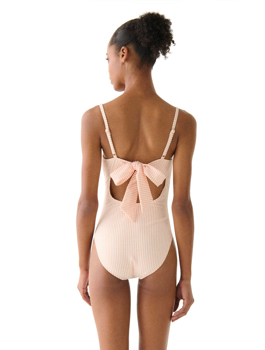 Kate Spade Underwire Bow One Piece Swimsuit - Tide Stripe - 807 Light Cantaloupe