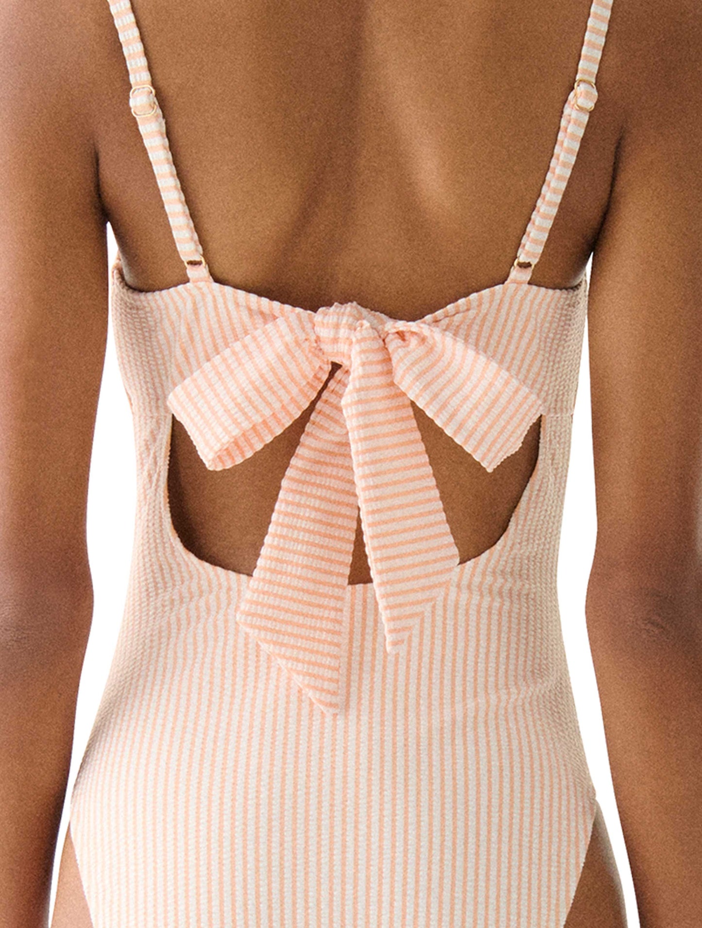 Kate Spade Underwire Bow One Piece Swimsuit - Tide Stripe - 807 Light Cantaloupe