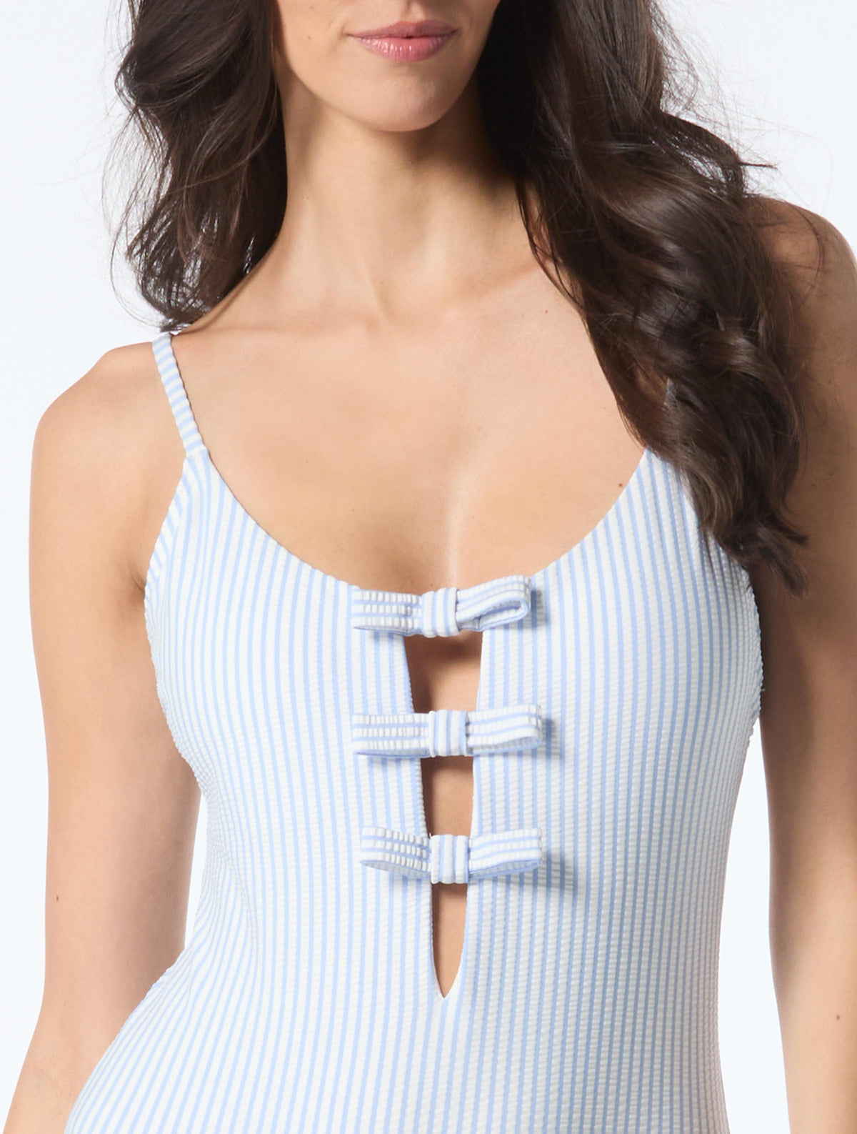 Kate Spade Bow Front One Piece Swimsuit - Tide Stripe - 397 Diamond Blue
