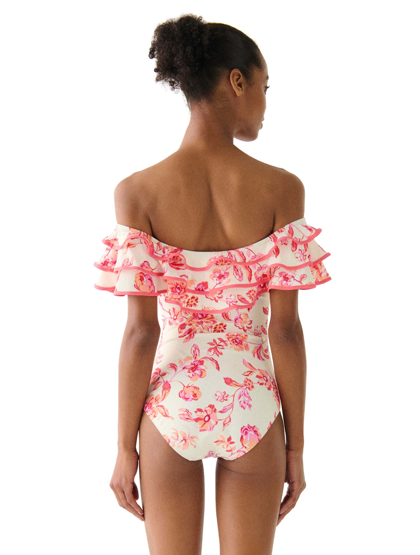 kate spade new york Off the Shoulder Ruffle One Piece Swimsuit - Floral Toile