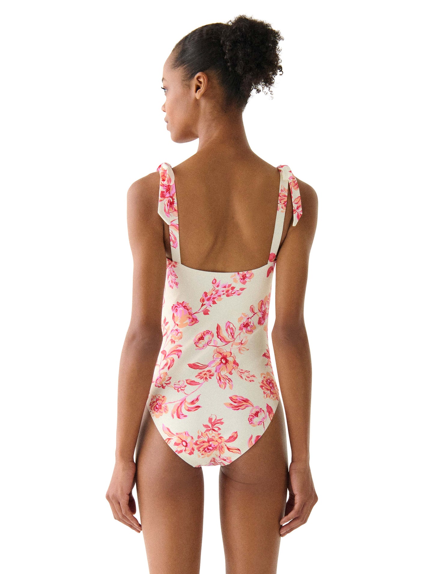 Kate Spade Shoulder Tie Shirred One Piece Swimsuit - Floral Toile