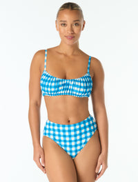 kate spade new york Shirred Bralette Bikini Top - Gingham - 925 SANTORINI BLUE