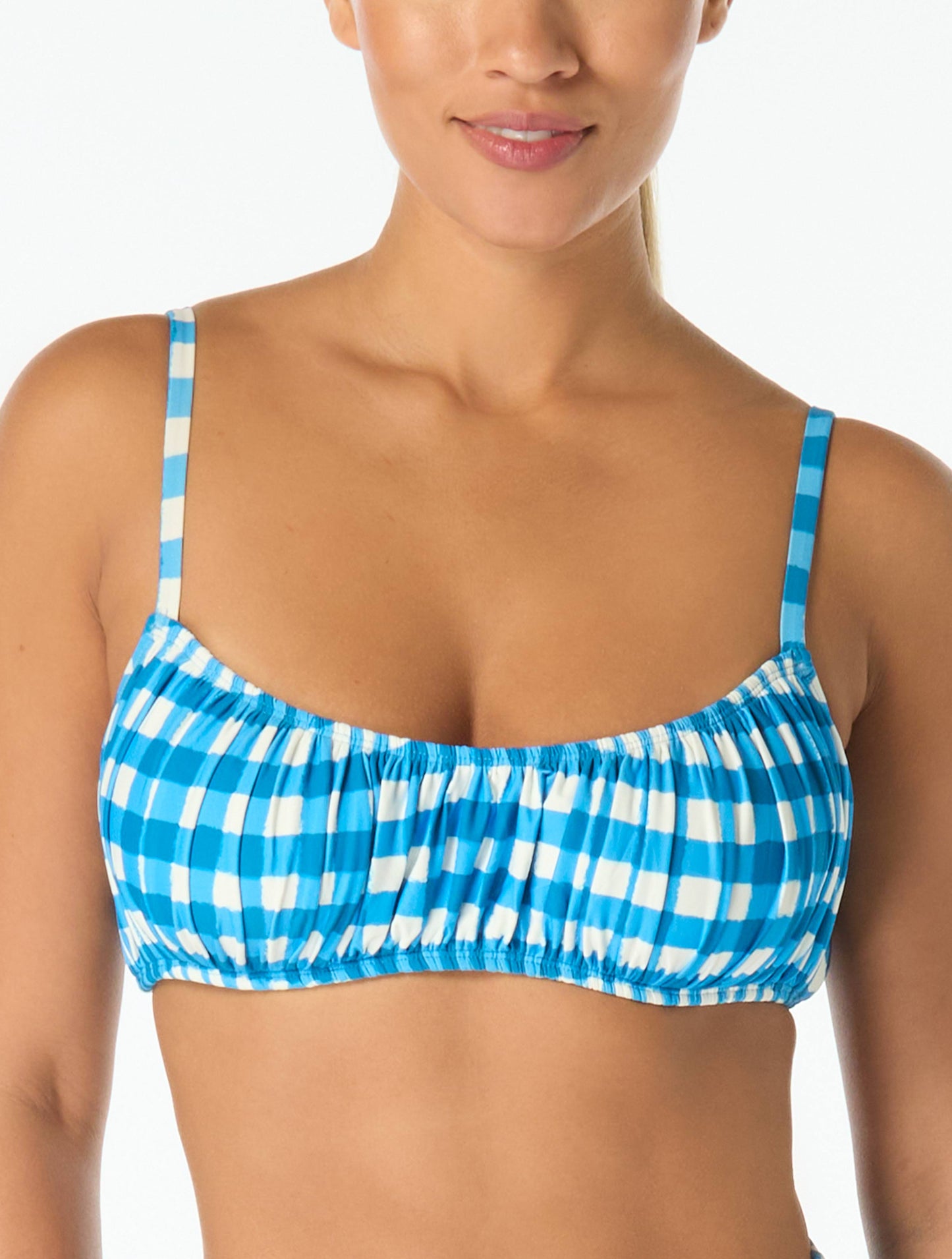 kate spade new york Shirred Bralette Bikini Top - Gingham - 925 SANTORINI BLUE