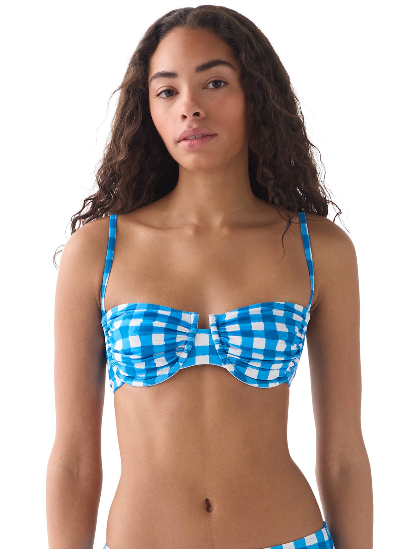 kate spade new york Ruched Underwire Bikini Top - Gingham - 925 SANTORINI BLUE
