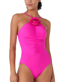 Kate Spade High Neck One Piece Swimsuit - Rosette Solids - 668 VIVID SNAPDRAGON