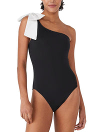 Kate Spade Shoulder Bow Tie One Shoulder One Piece Swimsuit - Contrast Solids - 001 BLACK