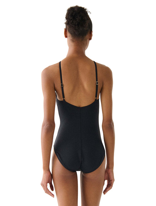 Kate Spade High Neck One Piece Swimsuit - Contrast Rosette Solids - 001 BLACK