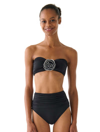 kate spade new york Bandeau Shirred Bikini Top - Contrast Rosette Solids - 001 BLACK