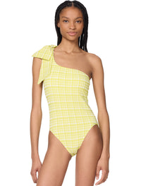 kate spade new york Bow One Shoulder One Piece Swimsuit - Ocean Plaid - 324 NAPPA CABBAGE