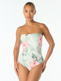 Coco Contours Galena Bra Sized Bandeau One Piece Swimsuit - Hibiscus Breeze - 100 White