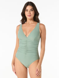 Coco Contours Solitaire V-Neck Bra Sized Underwire One Piece Swimsuit - Keepsake