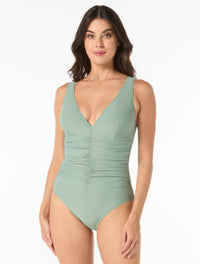 Coco Contours Solitaire V-Neck Bra Sized Underwire One Piece Swimsuit - Keepsake - 335 Beach Grass