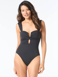 Coco Contours Harmonia Bra Sized Plunge One Piece Swimsuit - Keepsake - 001 BLACK