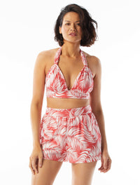 Coco Contours Athena Draped Halter Bra Sized Bikini Top - Feather Palm - 613 BLOOM