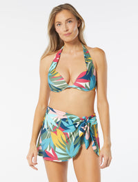 Coco Contours Cameo Halter Bra Sized Underwire Push Up Bikini Top - Rainforest Leaves - 970 Multi