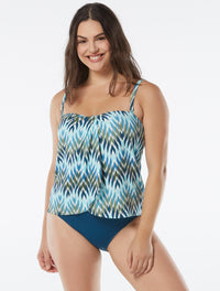 Coco Contours Clarity Draped Bandeau Bra Sized Tankini Top - Mirage Stripe - 439 Lapis