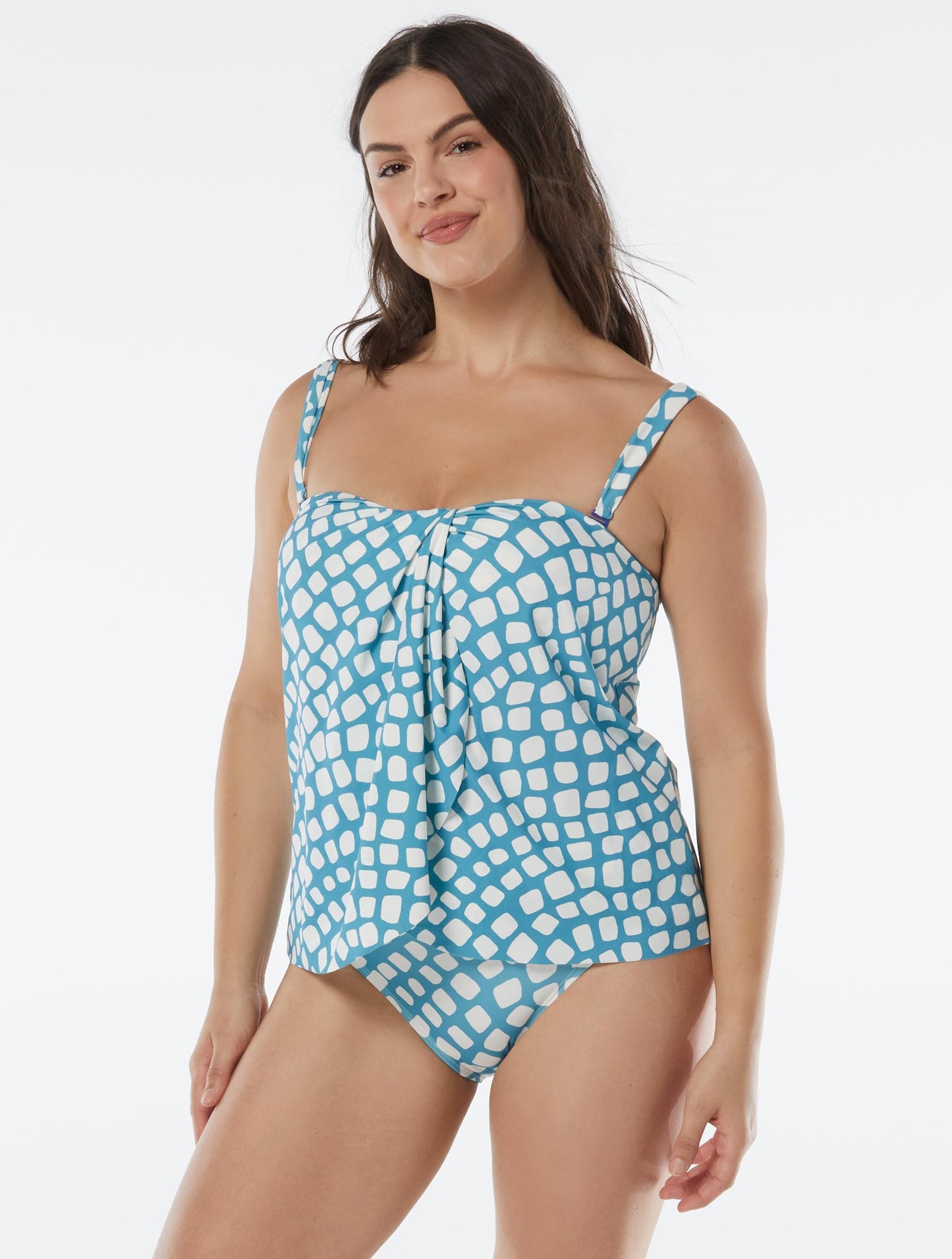 Coco Contours Clarity Draped Bandeau Bra Sized Tankini Top - Abstract Giraffe - 438 MOONSTONE BLUE
