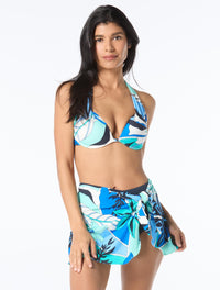 Coco Contours Cameo Halter Bra Sized Underwire Push Up Bikini Top - Mosaic Garden - 970 Multi
