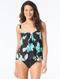Coco Contours Clarity Draped Bandeau Bra Sized Tankini Top - Aquatic Lotus - 004 Black Mlt