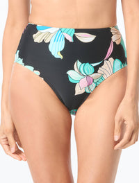 Coco Contours Thrive Ultra High Waist Bikini Bottom - Aquatic Lotus - 004 Black Mlt
