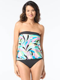 Coco Contours Bella Bra Sized Bandeau Blouson Tankini Top - Del Mar Swirl - 970 Multi