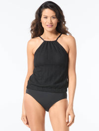 Coco Contours Demeter High Neck Bra Sized Tankini Top - Seashell Crochet - 001 BLACK