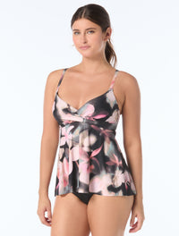 Coco Contours Diamond Wrap Bra Sized Underwire Tankini Top - Plumeria Haze - 004 Black Multi